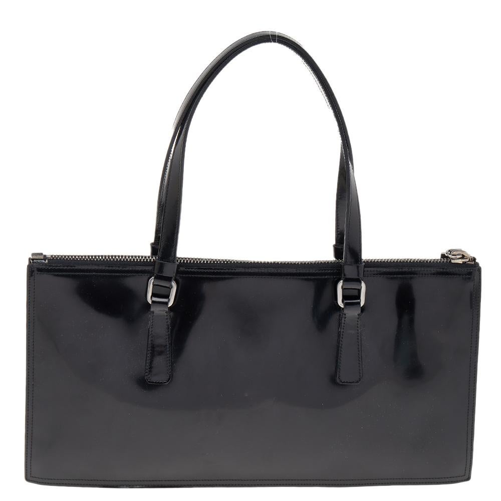 Prada Black Patent Leather Tote 5