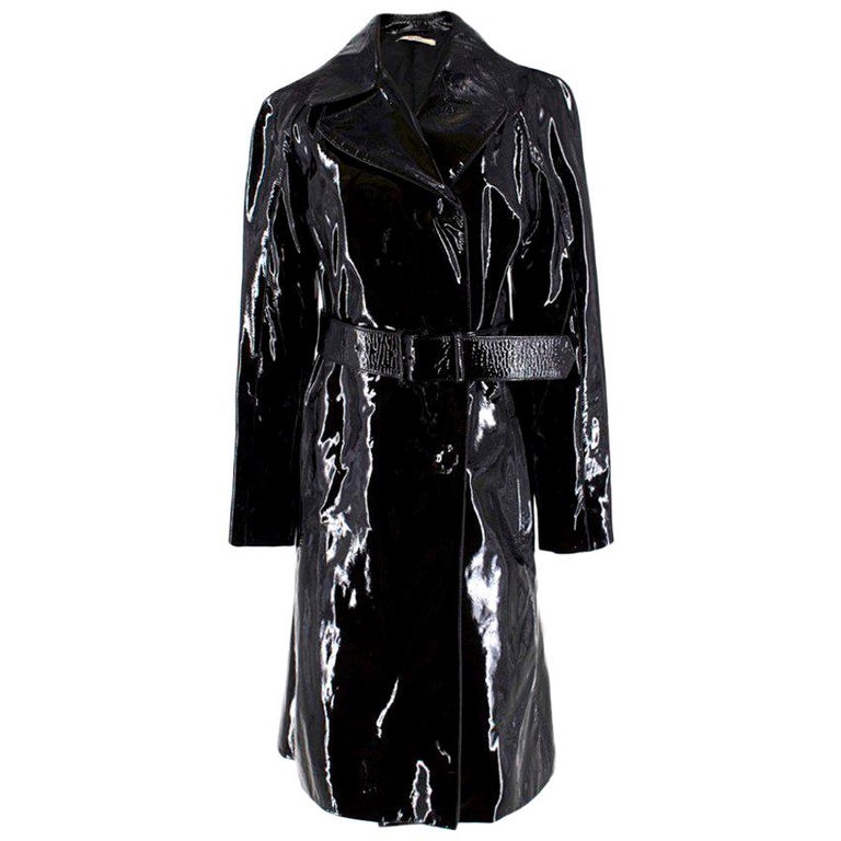 Prada Black Patent Leather Trench Coat XS at 1stDibs black patent leather raincoat, black