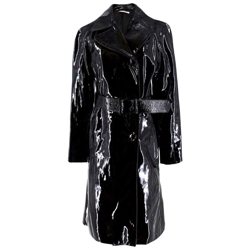 Prada Black Patent Leather Trench Coat XS For Sale