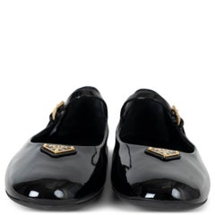 PRADA cuir verni noir TRIANGLE MARY JANE Ballet Flats Shoes 40.5 fit 40