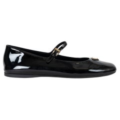 PRADA cuir verni noir TRIANGLE MARY JANE Ballet Flats Shoes 40.5 fit 40