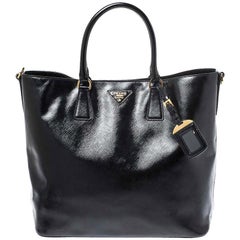 Auth PRADA Handbag Shoulder Bag #8507 Black Patent Leather