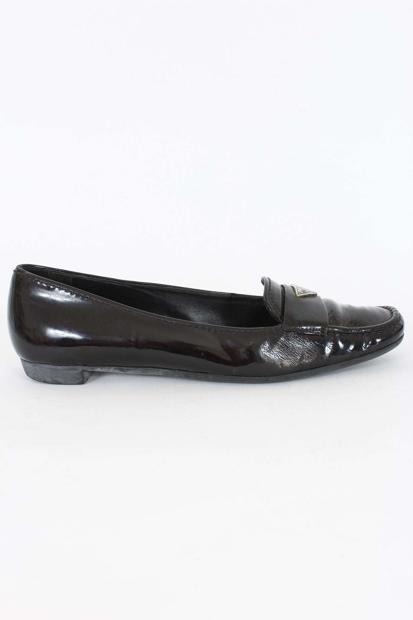Prada Black Patent Leather Vintage Moccasins Shoes 90s In Good Condition In Brindisi, Bt