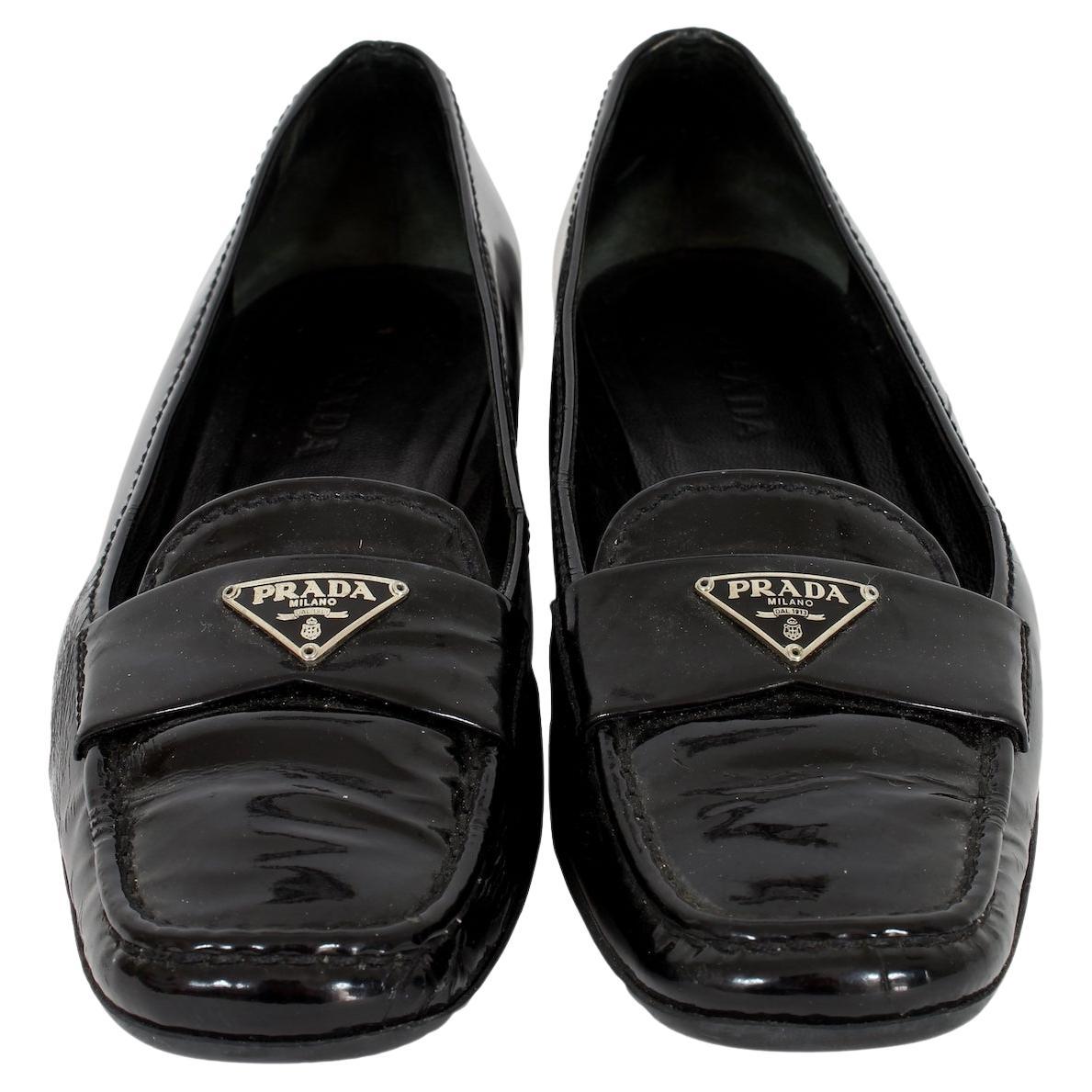 Prada Black Patent Leather Vintage Moccasins Shoes 90s