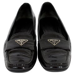 Prada Black Patent Leather Vintage Moccasins Shoes 90s
