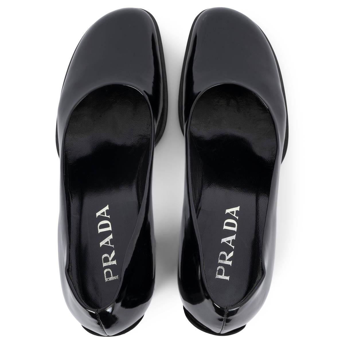 PRADA black patent leather VINTAGE Pumps Shoes 37.5 1