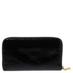 Prada Black Patent Leather Zip Around Wallet