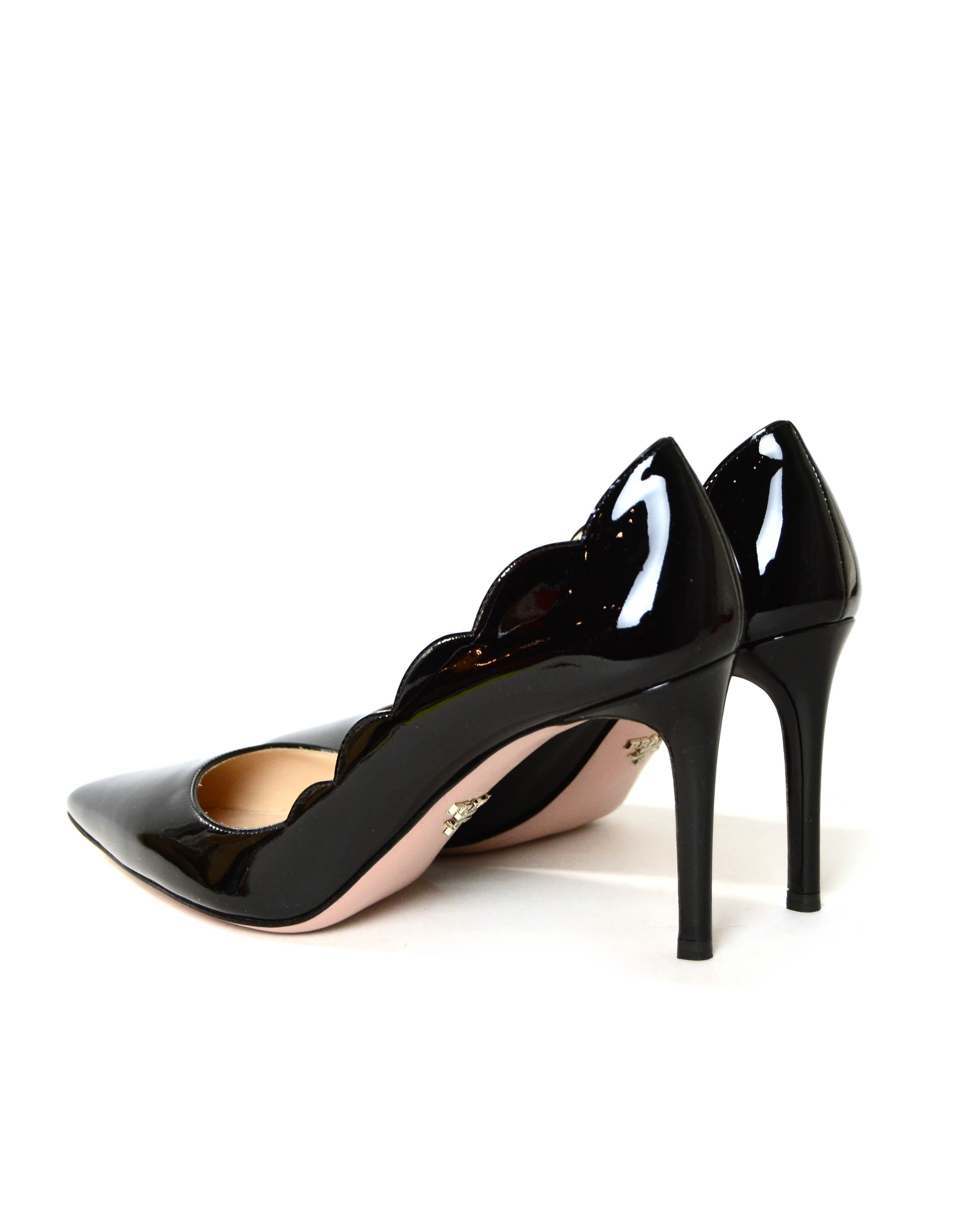 Women's Prada Black Patent Pointed Heels w/ Scallop Edges sz 39.5