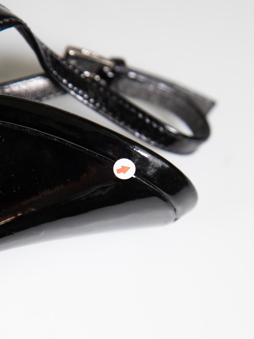 Prada Schwarze Lack Spitze spitz zulaufende Zehe Slingback Heels Größe IT 37,5 im Angebot 3