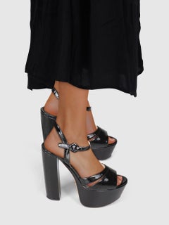 Prada Black Patent Saffiano Platform Heels Size IT 37.5