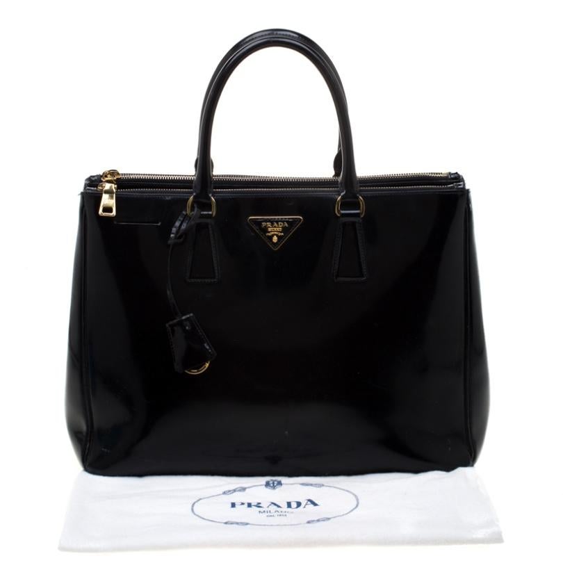 Prada Black Patent Spazzolato Leather Large Double Zip Tote 4