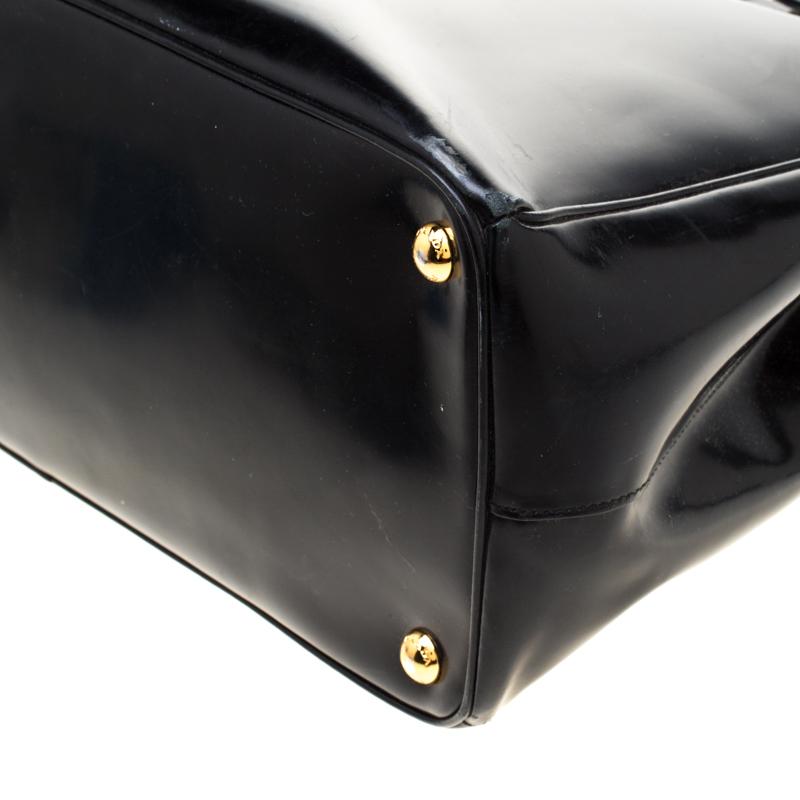 Women's Prada Black Patent Spazzolato Leather Large Double Zip Tote