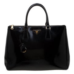 Prada Black Patent Spazzolato Leather Large Double Zip Tote