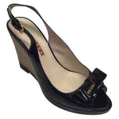 PRADA BLACK Patent w/ Bow on top Wedges  - 36.5 