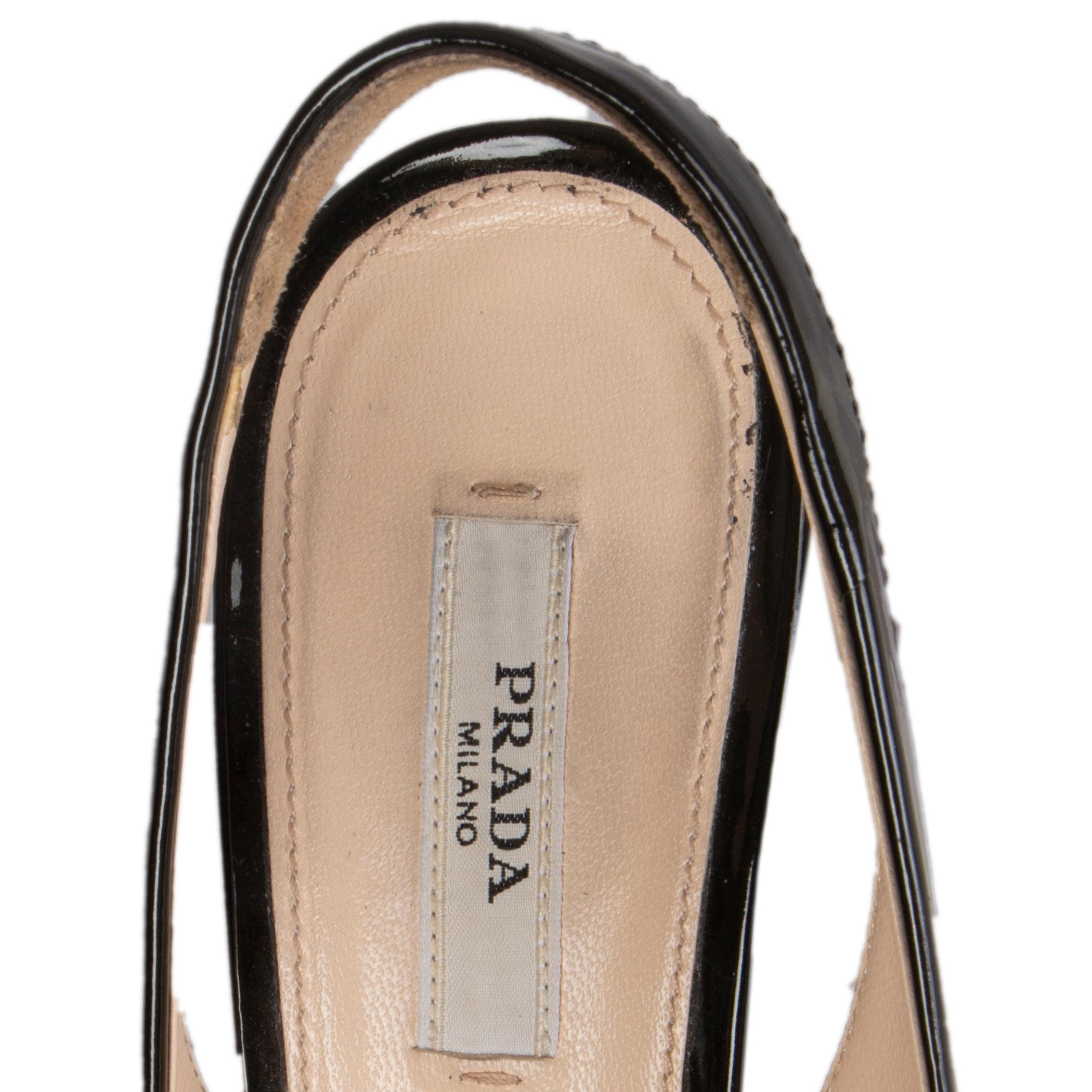 PRADA black patente leather PLATFORM Slingbacks Shoes 37.5 For Sale 1