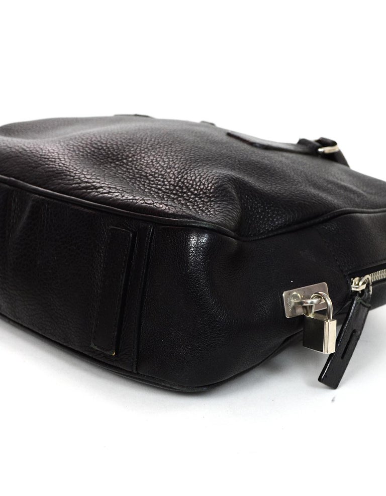 Prada Black Pebbled Leather Briefcase Bag W/ Lock For Sale at 1stDibs
