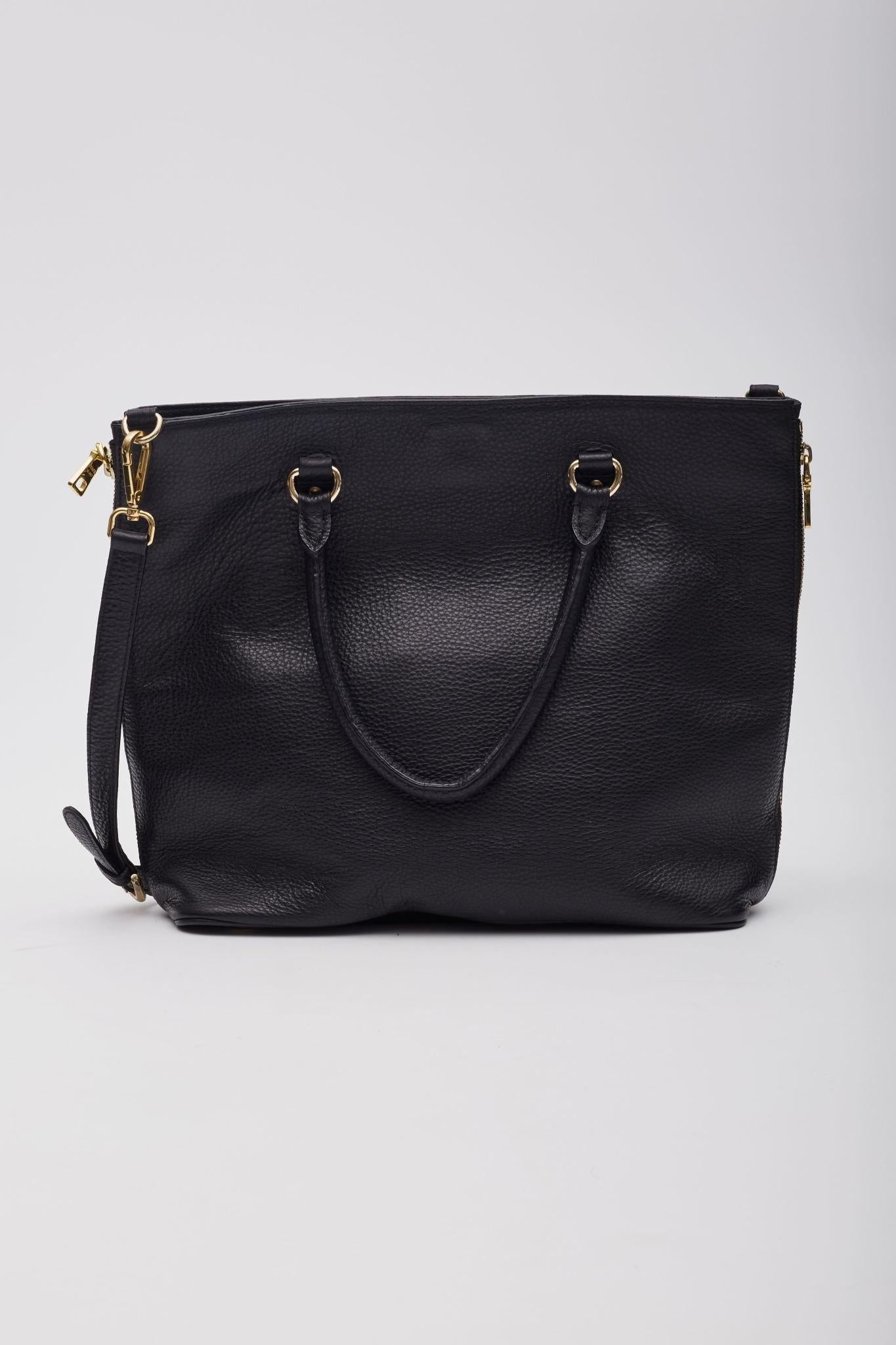Women's Prada Black Pebbled Vitello Daino Shopper Tote Large