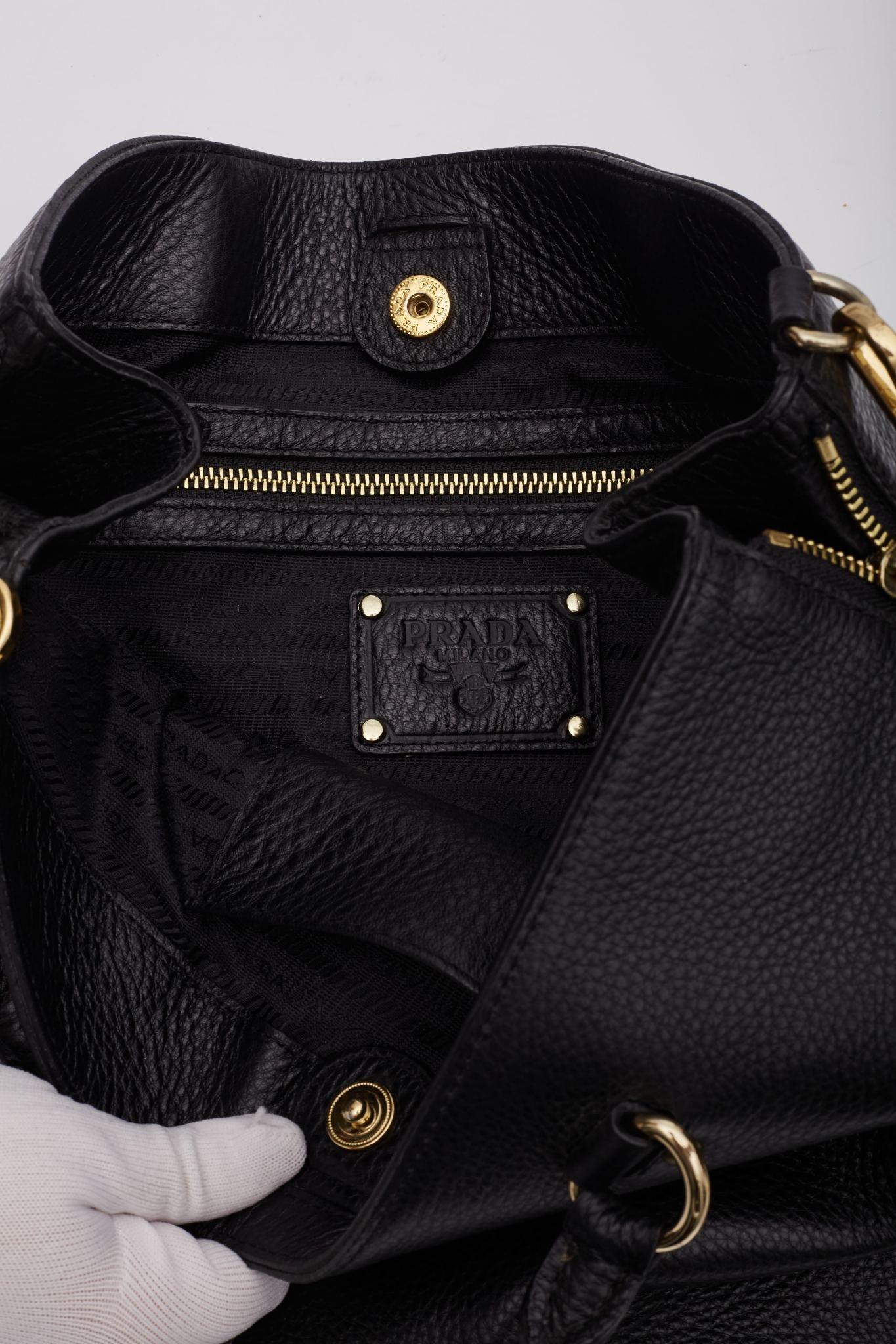 Prada Black Pebbled Vitello Daino Shopper Tote Large 5