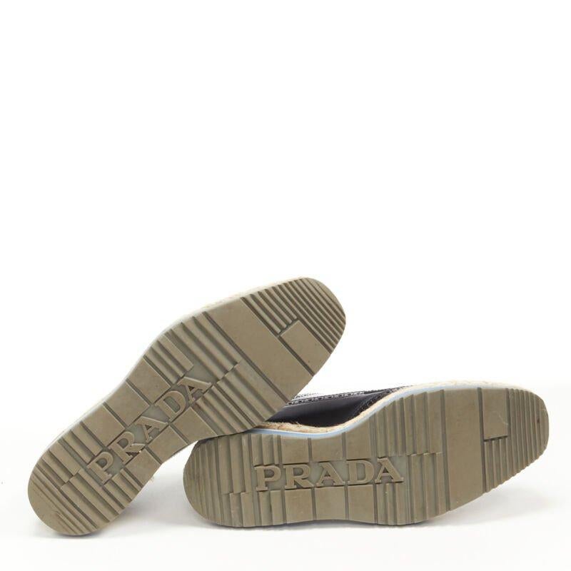 PRADA jute espadrille compensée en cuir perforé noir EU36,5 en vente 6