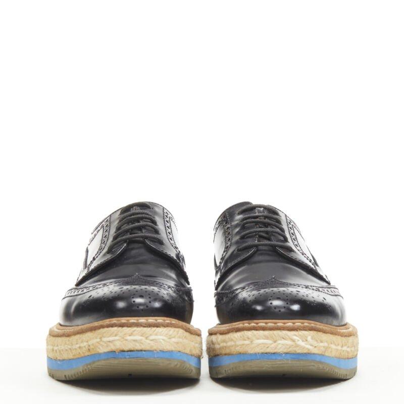 Noir PRADA jute espadrille compensée en cuir perforé noir EU36,5 en vente