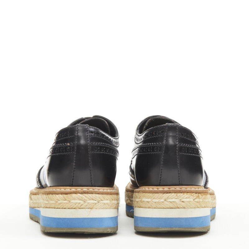 PRADA jute espadrille compensée en cuir perforé noir EU36,5 Pour femmes en vente