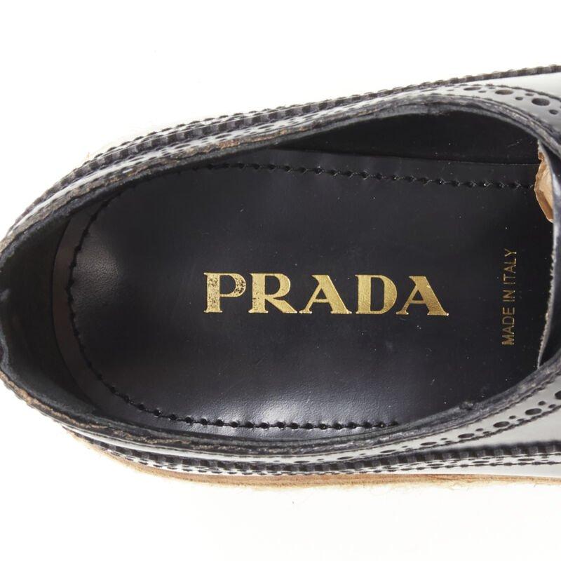 PRADA jute espadrille compensée en cuir perforé noir EU36,5 en vente 4