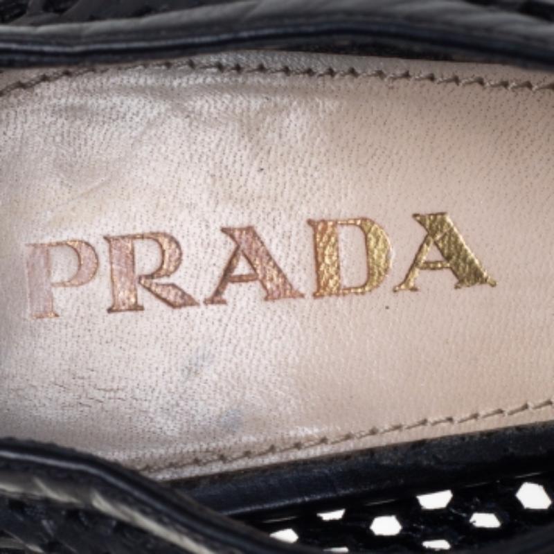 Prada Black Perforated Leather Peep Toe Booties Size 36 For Sale 1