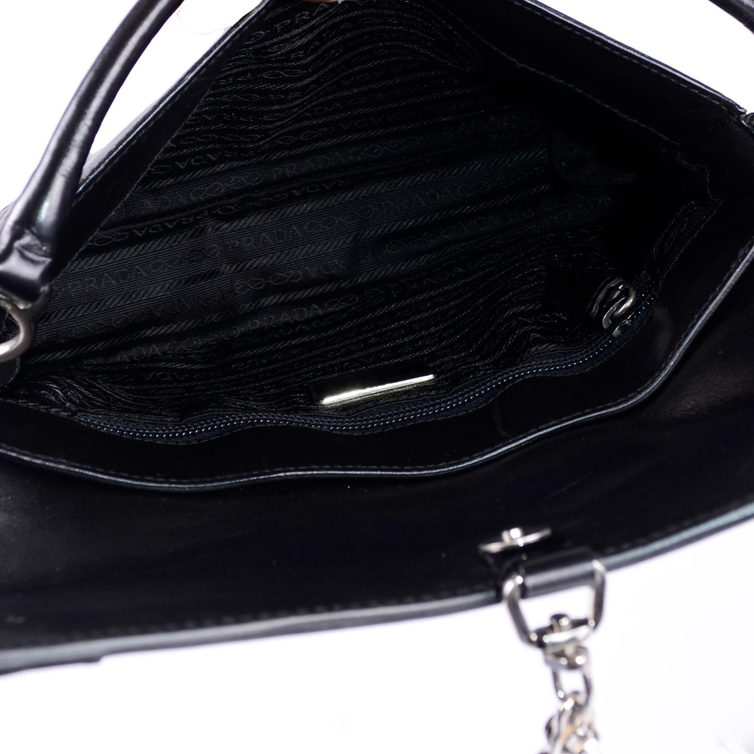 Women's Prada Black Perforated Leather Top Handle Bag W Contrast Trim & Dust Bag 