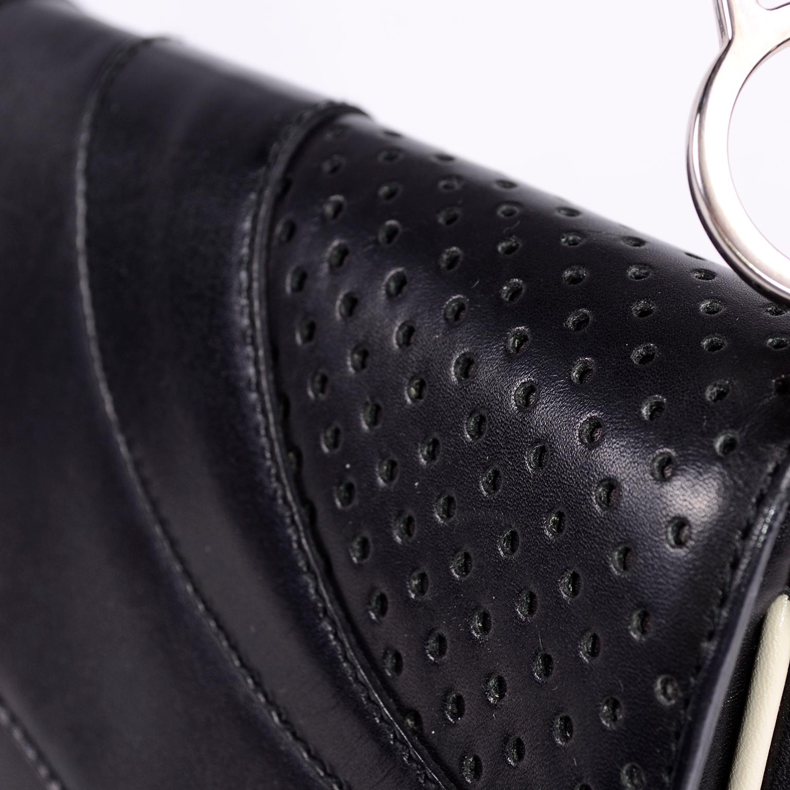 Prada Black Perforated Leather Top Handle Bag W Contrast Trim & Dust Bag  2