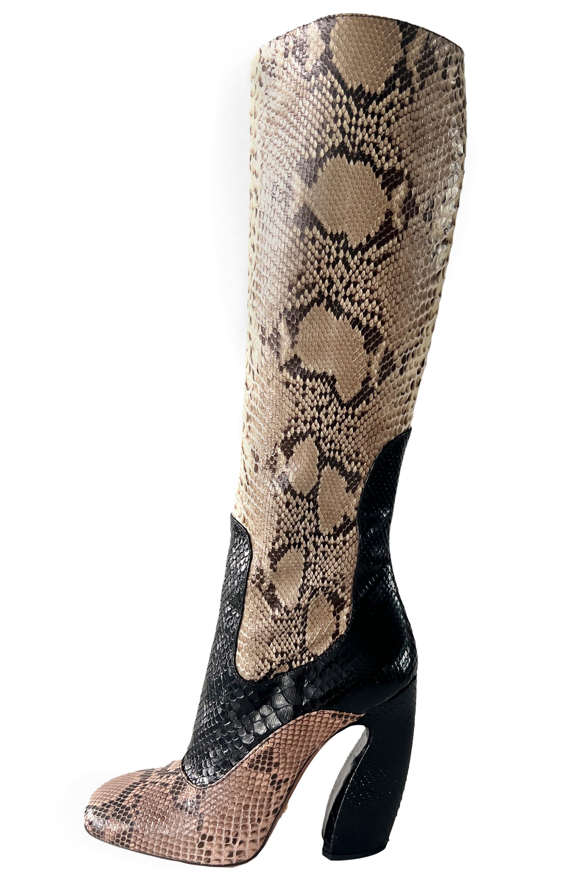 Brown Prada Black, Pink, And Natural Snakeskin Boots 2011