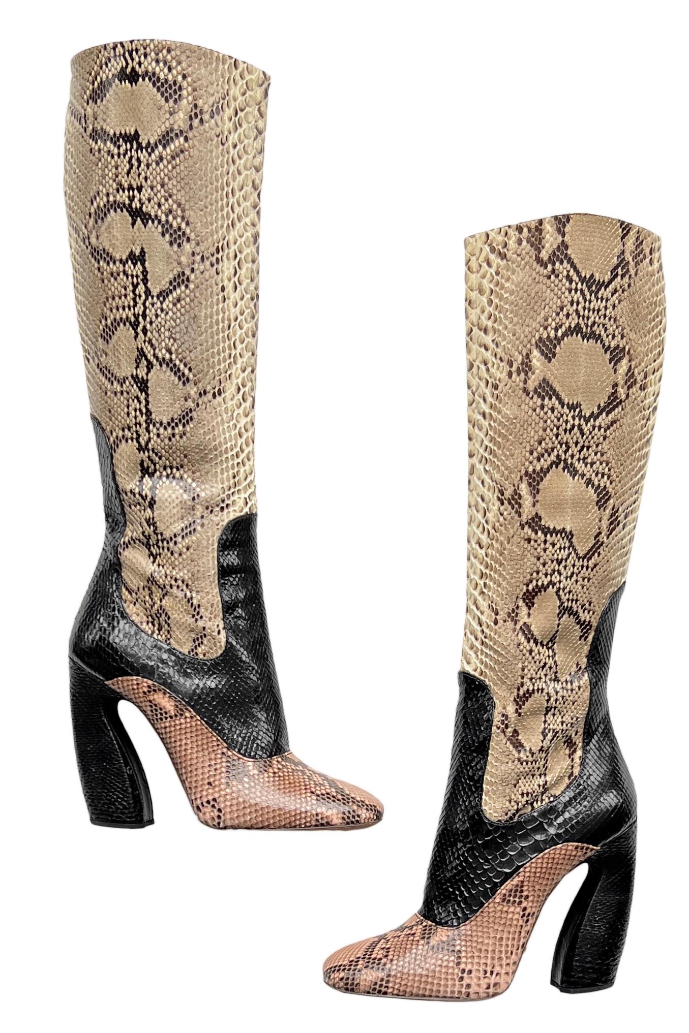 Women's Prada Black, Pink, And Natural Snakeskin Boots 2011