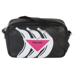 Prada Black Pink Calfskin Banana Logo Crossbody Bag