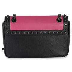 Prada Black Pink Calfskin Glace Studded Chain Flap
