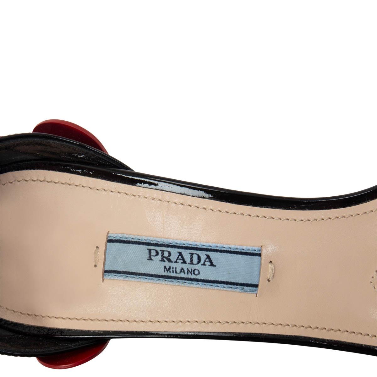Pink PRADA black & pink patent leather FLOWER Sandals Shoes 38