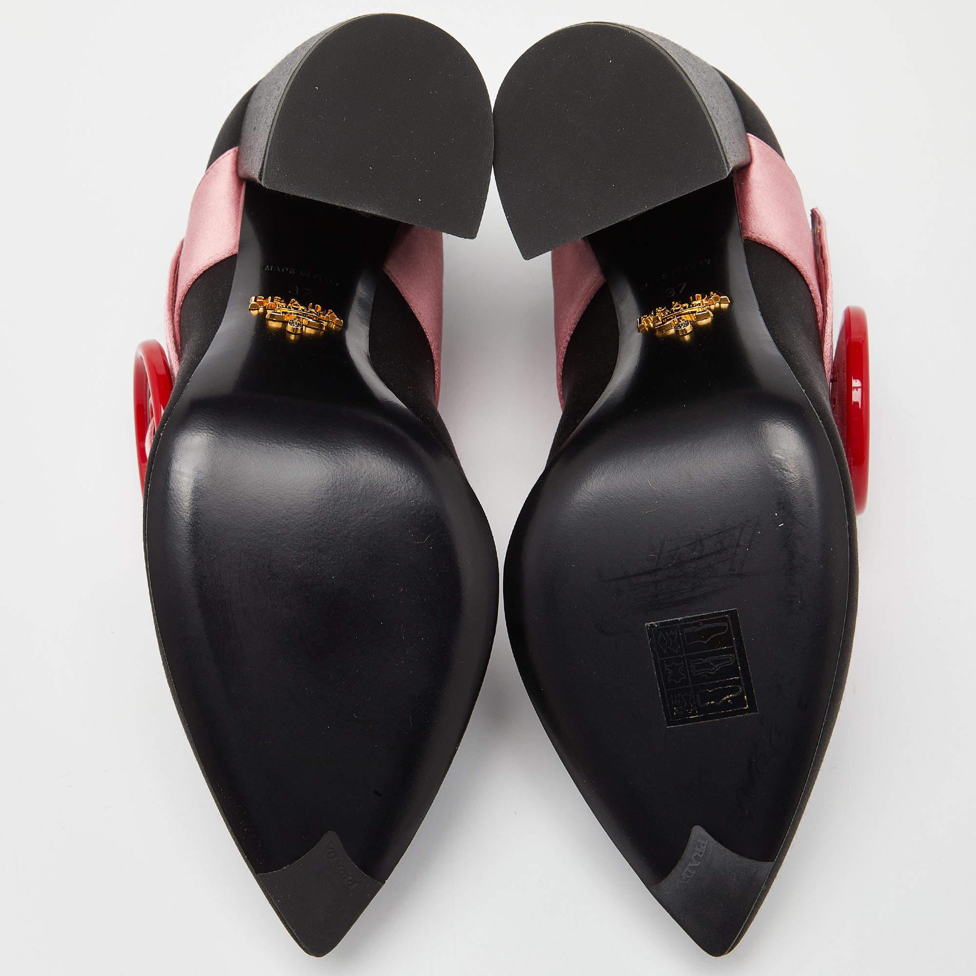 Prada Black/Pink Satin Button Details Block Heel Pumps Size 37 3