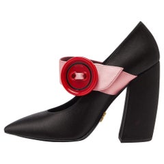 Prada Black/Pink Satin Button Details Block Heel Pumps Size 37