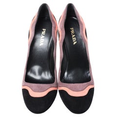Prada Black/Pink Scalloped Trim Platform Pumps Size 39