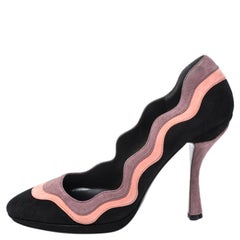 Prada Black/Pink Scalloped Trim Platform Pumps Size 39