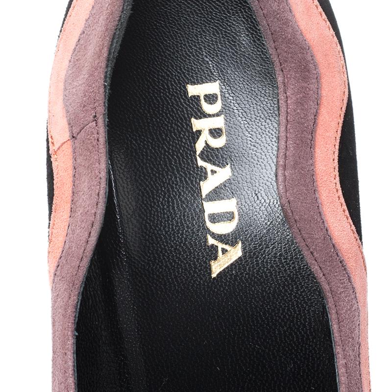 Prada Black/Pink Scalloped Trim Platform Pumps Size 39 1