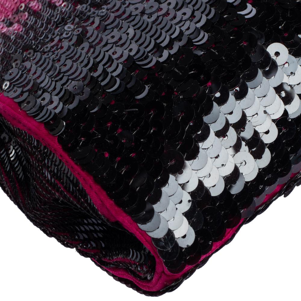 Prada Black/Pink Sequins Chain Clutch 3