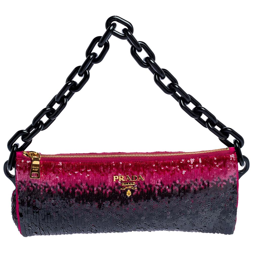 Prada Black/Pink Sequins Chain Clutch