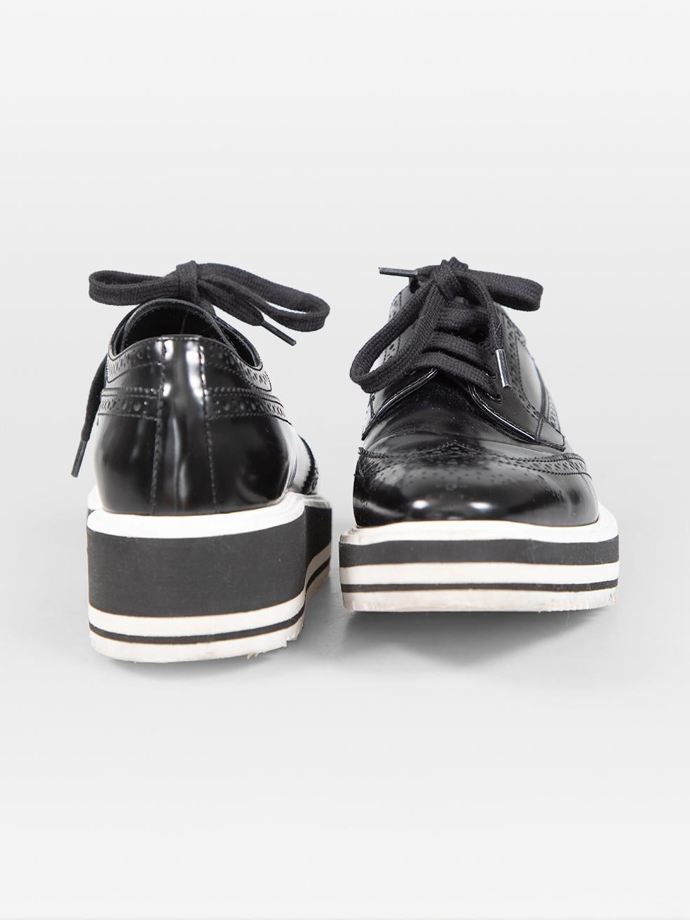 Prada Black Platform Leather Brogues Size IT 38 In Good Condition For Sale In London, GB