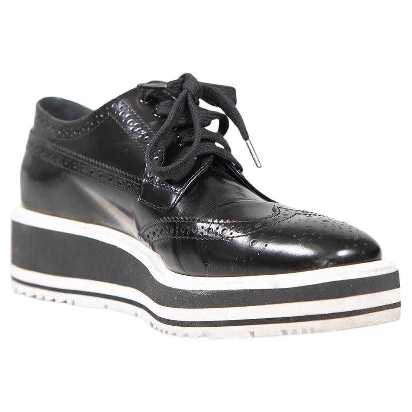 Prada Black Platform Leather Brogues Size IT 38 For Sale