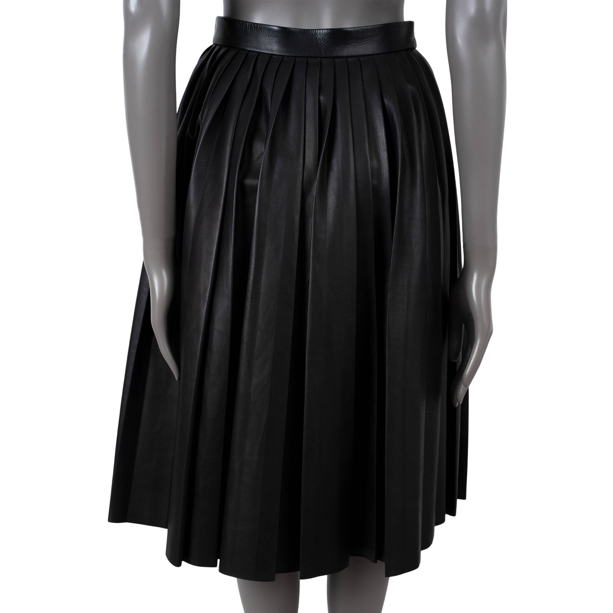 Black PRADA black PLEATED LEATHER MIDI Skirt 38 XS For Sale