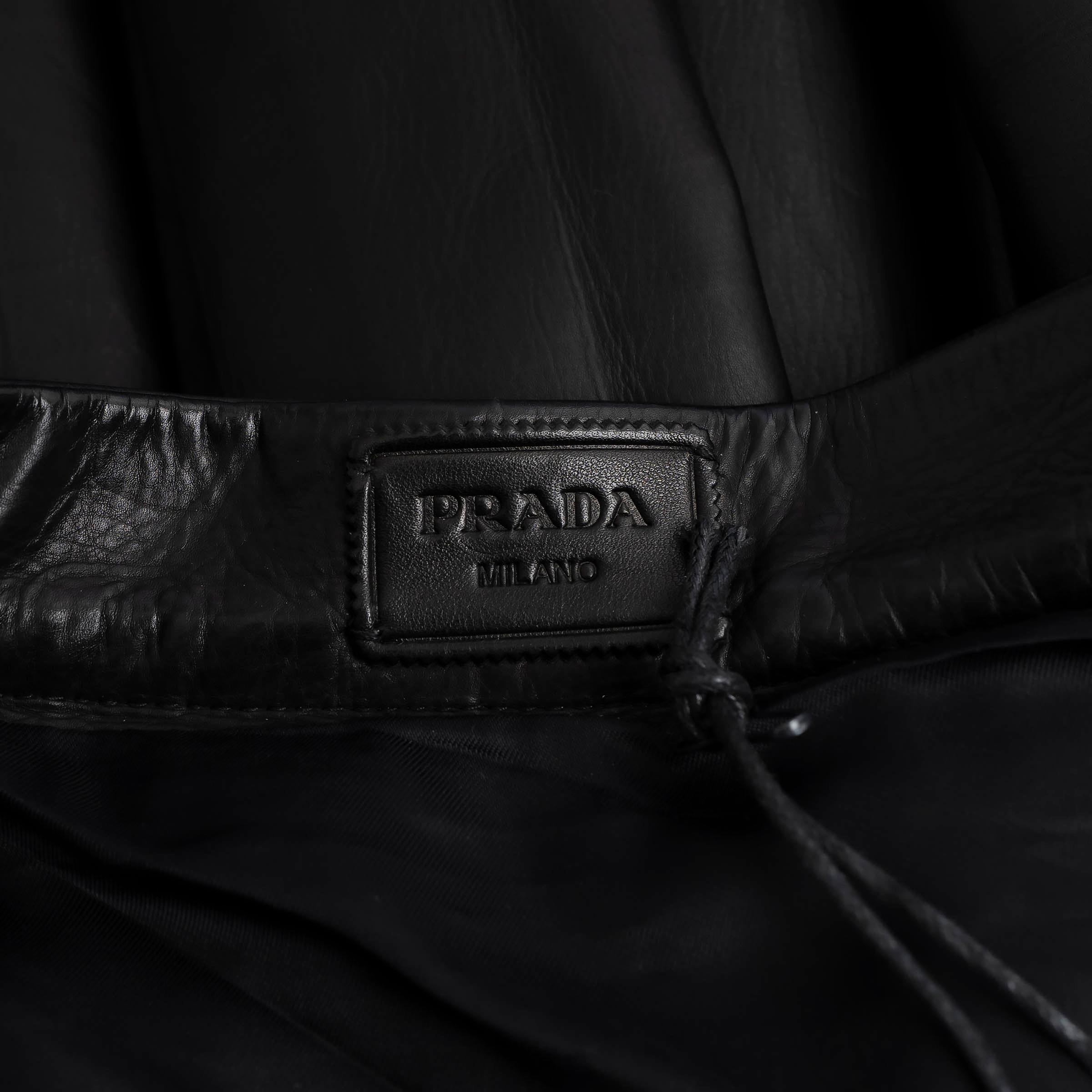 PRADA black PLEATED LEATHER MIDI Skirt 38 XS For Sale 1