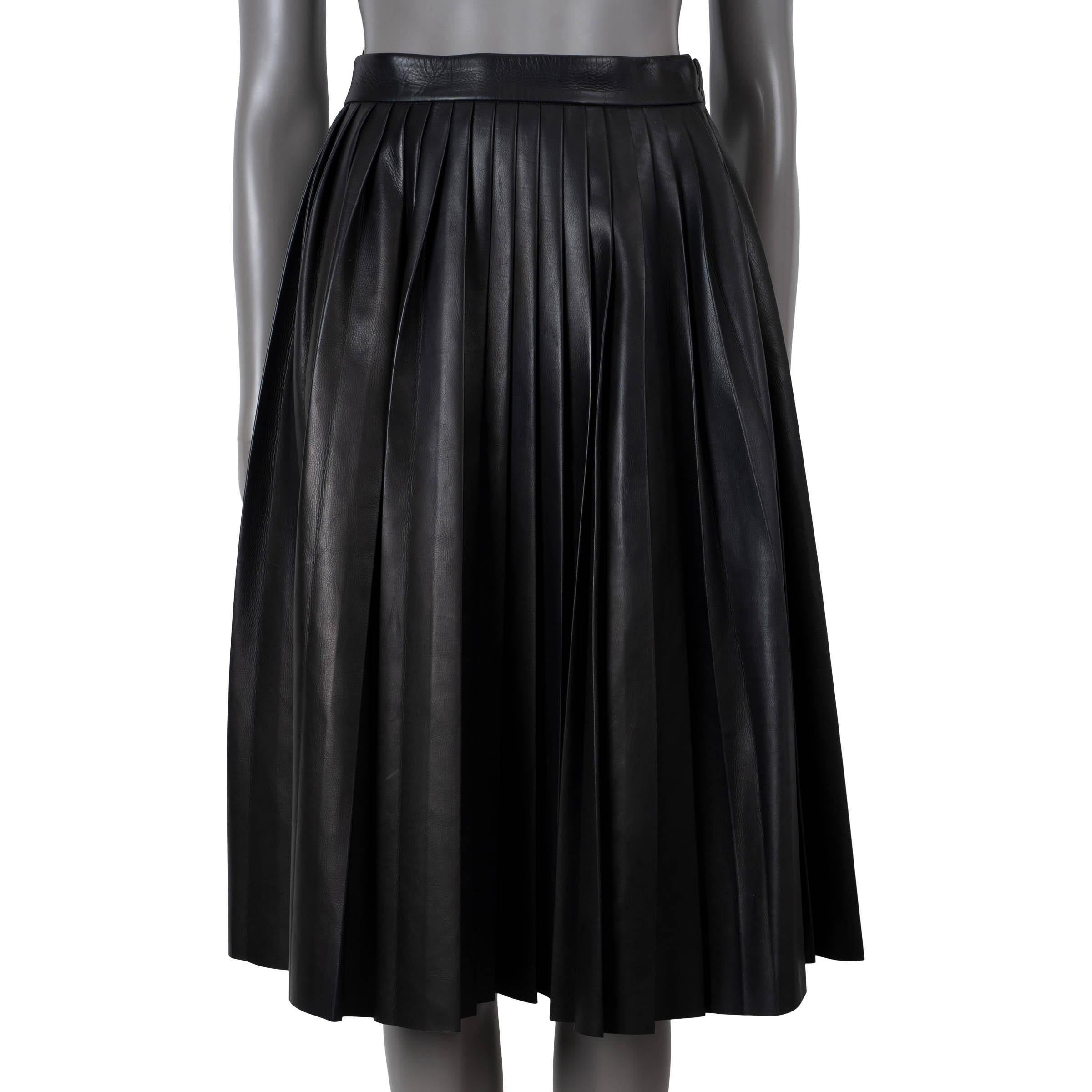 PRADA black PLEATED LEATHER MIDI Skirt 38 XS For Sale