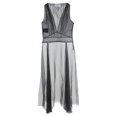 Prada Black Organza Pleated Sleeveless Maxi Dress S