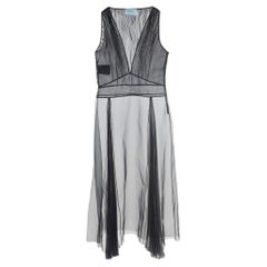 Prada Black Pleated Organza Sleeveless Maxi Dress S