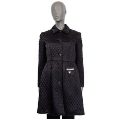 PRADA black polyamide QUILTED BELTE TRENCH Coat Jacket 38 XS