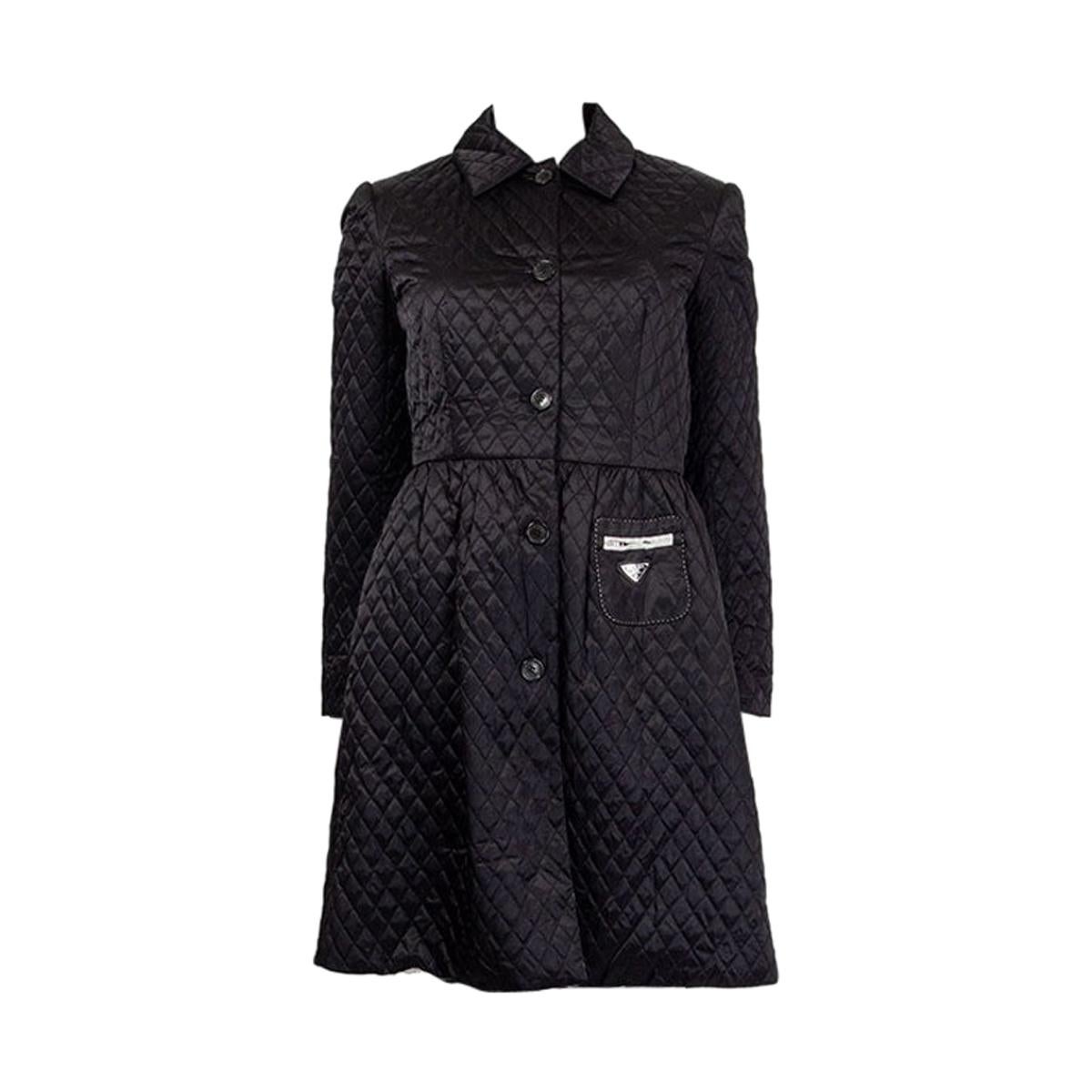PRADA black polyamide QUILTED BELTE TRENCH Coat Jacket 38 XS